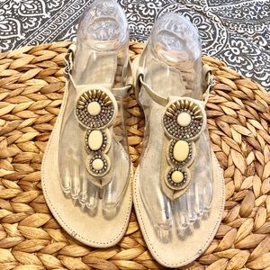 NEW-GREEK-Handmade-Embellished Suede Sandals-Sz 9